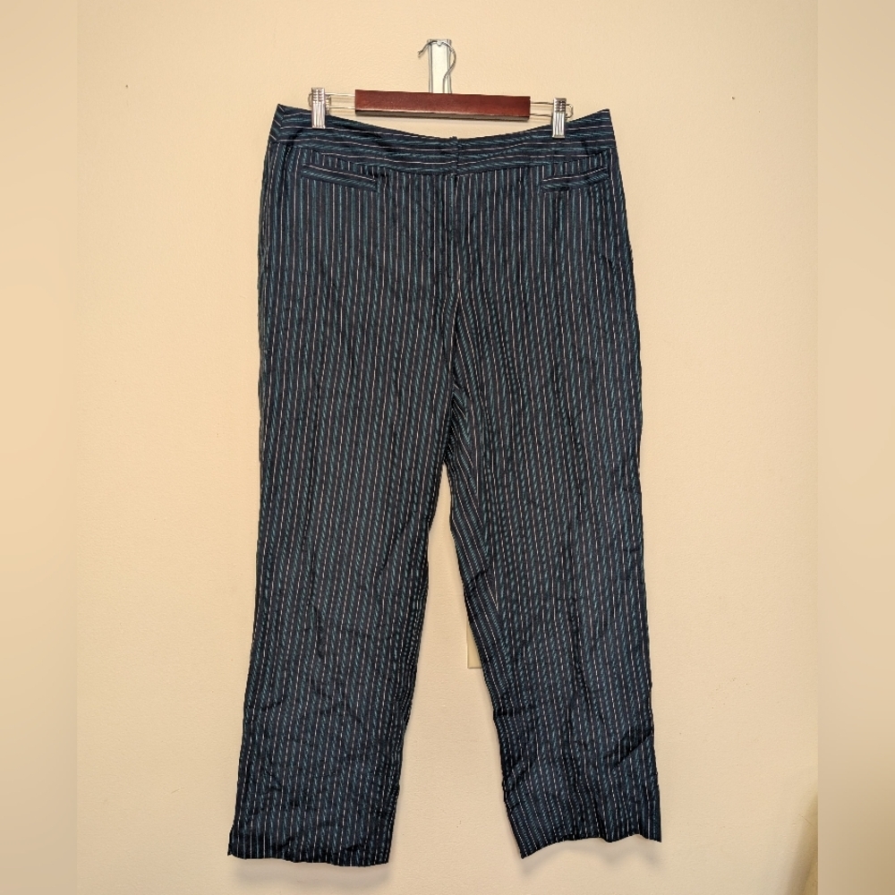 Rafaella Green and Blue Wide Leg Linen Blend Pants